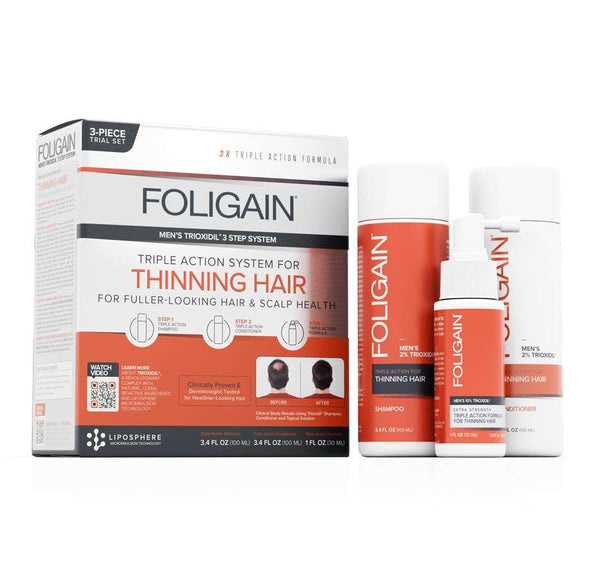 FOLIGAIN Triple Action Hair Care System For Men 3 Piece Trial Set - FOLIGAIN